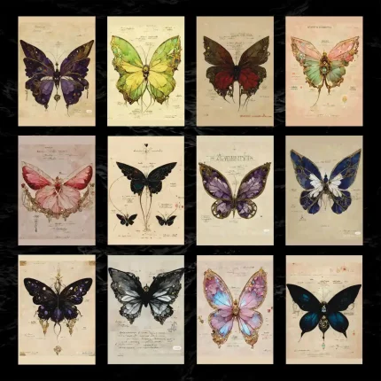 پک پوستر ۱۲ عددی پروانه وینتیج 🦋