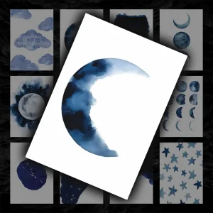 پک پوستر ۱۲ عددی مینیمال ماه آبی 🌙
