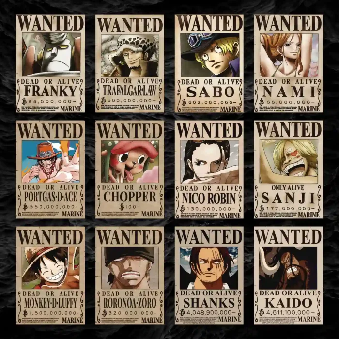 پک پوستر ۱۲ عددی تحت تعیقیب وان پیس | Wanted One piece